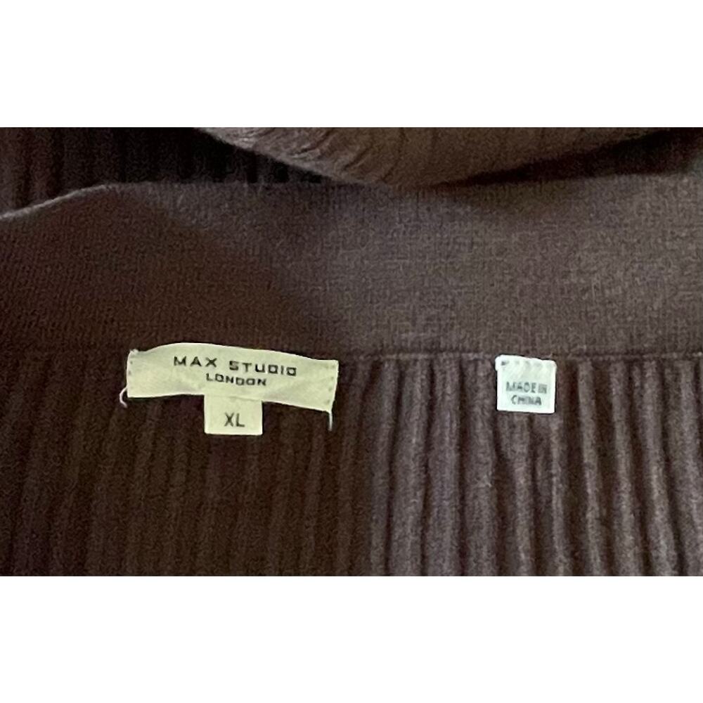 Midi A-line Knit Skirt Max Studio Espresso Brown Pintuck Comfy Soft Lounge NEW - Picture 5 of 7